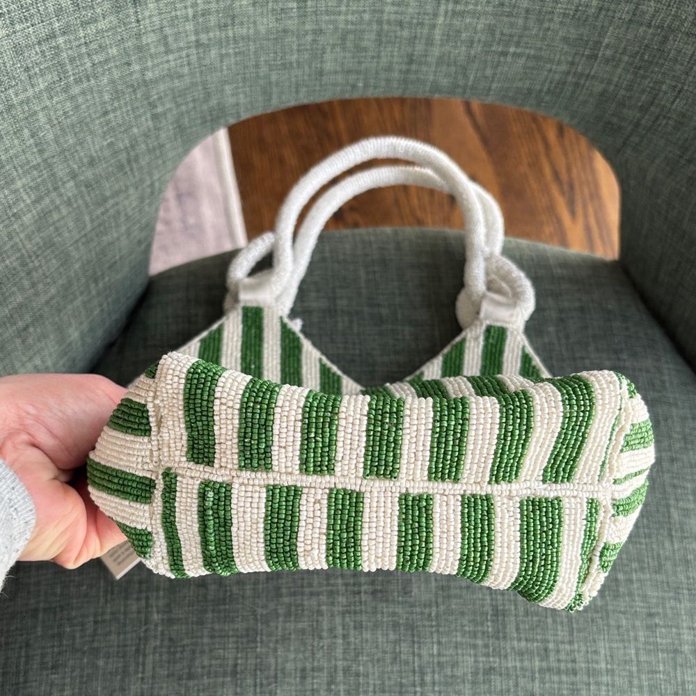 Beaded Martini Green White purse Tote Bag handle bag Vacation Women’s NWT preppy - Picture 7 of 10